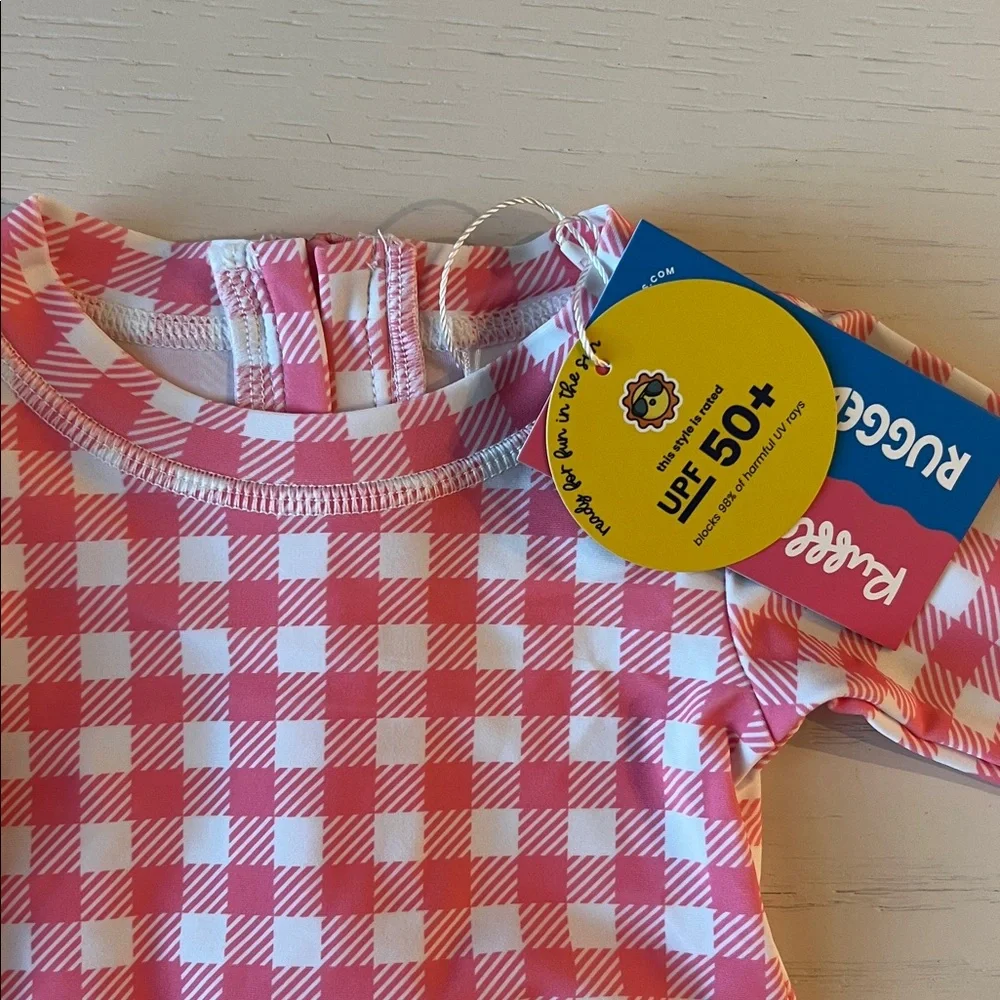 Rufflebutts Pink Gingham Rash Guard Swimsuit 0-3 6-12 12-18 months